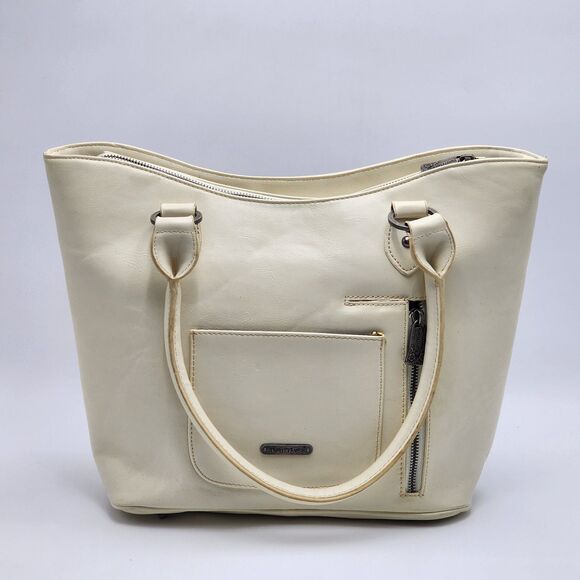 Trinity Ranch Western Floral Embossed Leather White Tote Bag - Picture 5 of 16